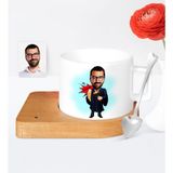 BK Kişiye Özel Hakim Karikatür Ahşap Altlıklı Seramik Fincan - 1