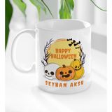 BK Kişiye Özel Happy Halloween Tasarımlı Beyaz Kupa Bardak-4