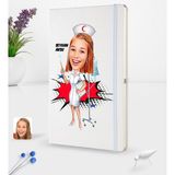 BK Kişiye Özel Hemşire Karikatürlü Beyaz Termo Deri Defter 16X24CM Model 2