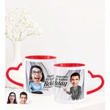 BK Kişiye Özel Ikili Nihayetinde Karikatürlü Kalpli Kupa Set - Beyaz