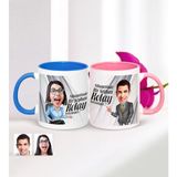 BK Kişiye Özel Ikili Nihayetinde Karikatürlü Mavi Pembe Kupa Set