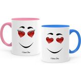 BK Kişiye Özel Ikili Pembe & Mavi Sevgili Kupa Bardak Seti - 4
