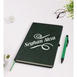 BK Kişiye Özel Isimli Yeşil Termo Deri Defter Kalem Seti Model 5 - Koyu Siyah