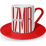 BK Kişiye Özel Izmir Tasarımlı Kırmızı Türk Kahvesi Fincanı - 1