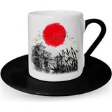 BK Kişiye Özel Japanese Landscape Tasarımlı Siyah Türk Kahvesi Fincanı - 1