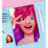 BK Kişiye Özel Kadın Animasyon Karikatürlü Beyaz Defter ve Kalem Hediye Seti-10