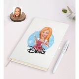BK Kişiye Özel Kadın Aşçı Karikatürlü Beyaz Defter ve Kalem Hediye Seti-1
