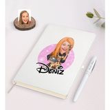 BK Kişiye Özel Kadın Aşçı Karikatürlü Beyaz Defter ve Kalem Hediye Seti-2