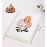 BK Kişiye Özel Kadın Aşçı Karikatürlü Beyaz Defter ve Kalem Hediye Seti-3