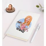 BK Kişiye Özel Kadın Aşçı Karikatürlü Beyaz Defter ve Kalem Hediye Seti-4