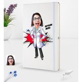 BK Kişiye Özel Kadın Doktor Karikatürlü Beyaz Termo Deri Defter 16X24CM Model 1