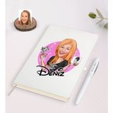 BK Kişiye Özel Kadın Dövme Sanatçısı Karikatürlü Beyaz Defter ve Kalem Hediye Seti-1