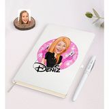 BK Kişiye Özel Kadın Güzellik Uzmanı Karikatürlü Beyaz Defter ve Kalem Hediye Seti-3