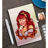 BK Kişiye Özel Kadın Karikatürlü Beyaz Defter ve Kalem Hediye Seti-54