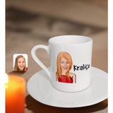 BK Kişiye Özel Kadın Kraliçe Karikatürlü Türk Kahvesi Fincanı-33 - Beyaz