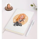 BK Kişiye Özel Kadın Kuaför Karikatürlü Beyaz Defter ve Kalem Hediye Seti-2