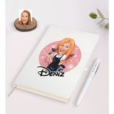 BK Kişiye Özel Kadın Kuaför Karikatürlü Beyaz Defter ve Kalem Hediye Seti-3