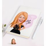 BK Kişiye Özel Kadın Moda Ikonu Karikatürlü Beyaz Defter ve Kalem Hediye Seti-2