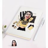 BK Kişiye Özel Kadın Moda Ikonu Karikatürlü Beyaz Defter ve Kalem Hediye Seti-6