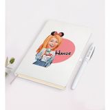 BK Kişiye Özel Kadın Moda Mini Fare Karikatürlü Beyaz Defter ve Kalem Hediye Seti-1