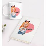 BK Kişiye Özel Kadın Moda Mini Fare Karikatürlü Beyaz Defter ve Kupa Hediye Seti-1