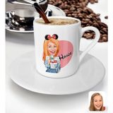 BK Kişiye Özel Kadın Moda Mini Fare Karikatürlü Türk Kahvesi Fincanı-1 - Beyaz