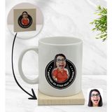 BK Kişiye Özel Kadın Nihayetinde Karikatürlü Beyaz Kupa Bardak ve Ahşap Bardak Altlığı Hediye Seti - Model 3