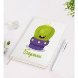 BK Kişiye Özel Kaktüs Tasarımlı Beyaz Defter + Kalem Seti-10
