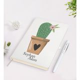 BK Kişiye Özel Kaktüs Tasarımlı Beyaz Defter + Kalem Seti-6
