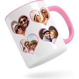 Bk Kişiye Özel Kalpli 4 Fotoğraflı Pembe Kupa Bardak-1 - Beyaz - Pembe