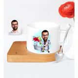 BK Kişiye Özel Kimya Mühendisi Karikatür Ahşap Altlıklı Seramik Fincan - 1