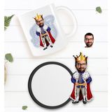 BK Kişiye Özel Kral Karikatürlü Beyaz Kupa ve Ahşap Bardak Altlığı Hediye Seti-1