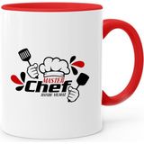 Bk Kişiye Özel Master Chef Kırmızı Kupa Bardak - 3 - Kırmızı - Beyaz