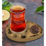 BK Kişiye Özel Mermer Tasarımlı Doğal Ahşap Tabaklı Heybeli Çay Bardağı Sunum Seti Model 16 - Renkli