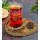 BK Kişiye Özel Mermer Tasarımlı Doğal Ahşap Tabaklı Heybeli Çay Bardağı Sunum Seti Model 17 - Renkli