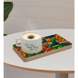 BK Kişiye Özel Modern Art Tasarımlı Doğal Ahşap Tabaklı Seramik Fincan Sunum Seti Model 15
