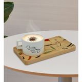 BK Kişiye Özel Modern Art Tasarımlı Doğal Ahşap Tabaklı Seramik Fincan Sunum Seti Model 20