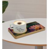 BK Kişiye Özel Modern Art Tasarımlı Doğal Ahşap Tabaklı Seramik Fincan Sunum Seti Model 21