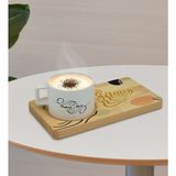BK Kişiye Özel Modern Art Tasarımlı Doğal Ahşap Tabaklı Seramik Fincan Sunum Seti Model 4