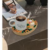 BK Kişiye Özel Modern Art Tasarımlı Doğal Ahşap Tabaklı Türk Kahvesi Fincanı Sunum Seti Model 14 - Beyaz