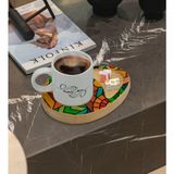 BK Kişiye Özel Modern Art Tasarımlı Doğal Ahşap Tabaklı Türk Kahvesi Fincanı Sunum Seti Model 15 - Beyaz