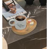 BK Kişiye Özel Modern Art Tasarımlı Doğal Ahşap Tabaklı Türk Kahvesi Fincanı Sunum Seti Model 6 - Beyaz