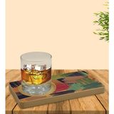BK Kişiye Özel Modern Art Tasarımlı Doğal Ahşap Tabaklı Viski Bardağı Sunum Seti Model 11