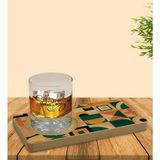 BK Kişiye Özel Modern Art Tasarımlı Doğal Ahşap Tabaklı Viski Bardağı Sunum Seti Model 14