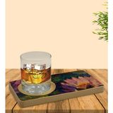 BK Kişiye Özel Modern Art Tasarımlı Doğal Ahşap Tabaklı Viski Bardağı Sunum Seti Model 21