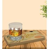 BK Kişiye Özel Modern Art Tasarımlı Doğal Ahşap Tabaklı Viski Bardağı Sunum Seti Model 4