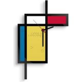 BK Kişiye Özel Mondrian Tasarımlı Ahşap Duvar Saati - 1 - Renkli