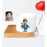 BK Kişiye Özel Mühendis Karikatür Ahşap Altlıklı Seramik Fincan - 1
