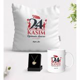 BK Kişiye Özel Öğretmenler Gününüz Kutlu Olsun Beyaz Kupa Yastık ve Isimli Papatya Kolye Hediye Seti-2