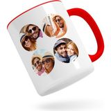 Bk Kişiye Özel Oval 4 Fotoğraflı Kırmızı Kupa Bardak-2 - Beyaz - Kırmızı